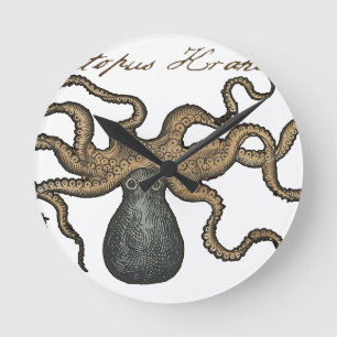 Octopus Kraken Antique Coastal Marine Wildlife Round Clock
