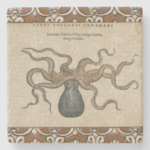Octopus Kraken Antique Coastal Marine Wildlife Stone Coaster