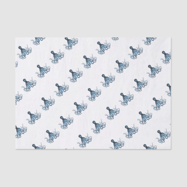 Octopus kraken nautical coastal beach ocean blue tissue paper (Front)