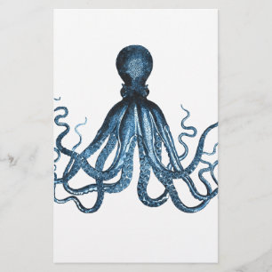 Octopus kraken nautical coastal ocean beach blue stationery
