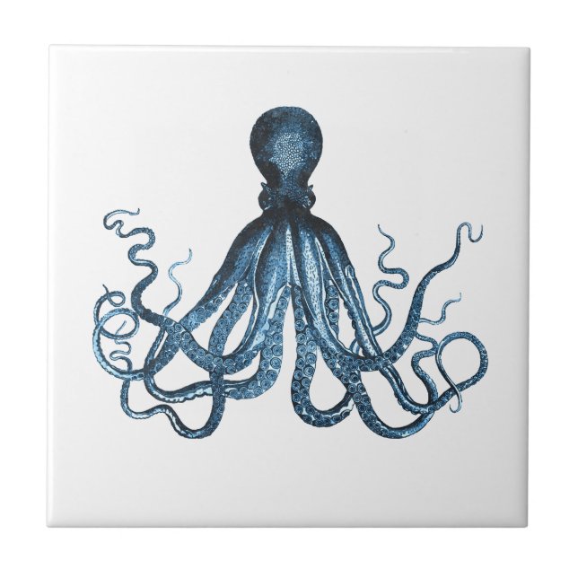 Octopus kraken nautical coastal ocean beach sea tile (Front)