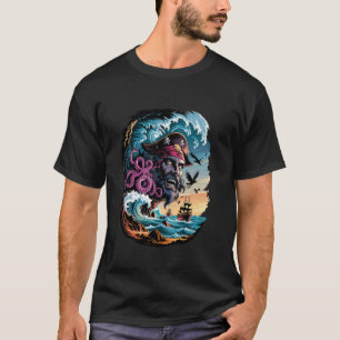 Octopus Kraken Pirate Carved Into Mountain Cliff T-Shirt