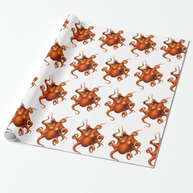 Octopus Kraken Vintage Art Illustration Wrapping Paper (Unrolled)