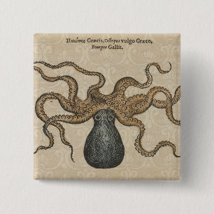 Octopus Kraken Vintage Illustration 15 Cm Square Badge