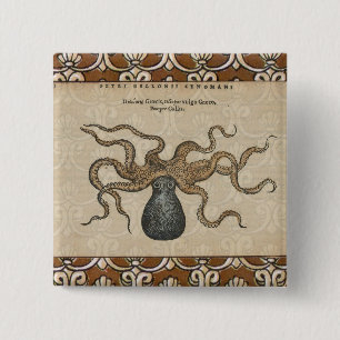Octopus Kraken Vintage Illustration 15 Cm Square Badge