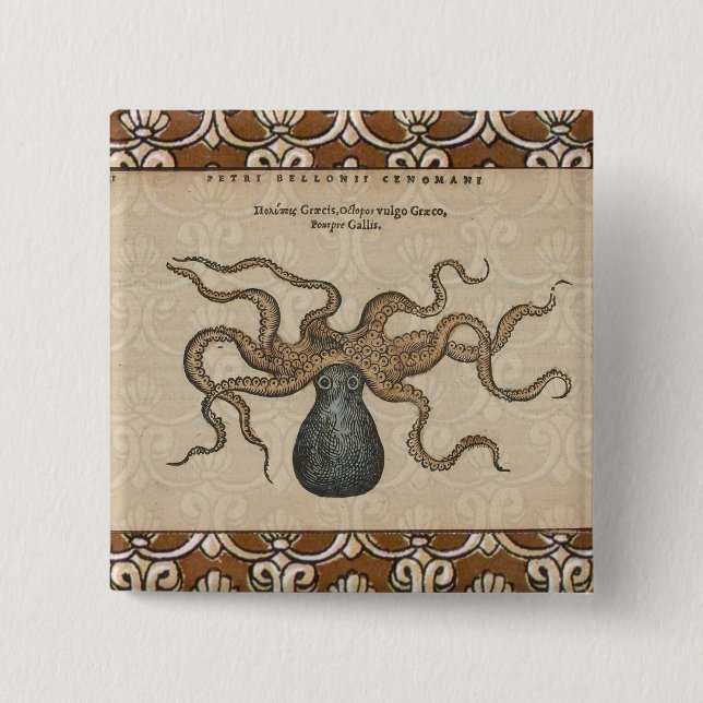 Octopus Kraken Vintage Illustration 15 Cm Square Badge (Front)