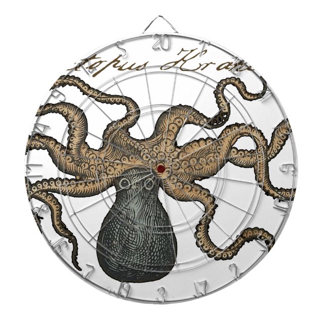 Octopus Kraken Vintage Illustration Dartboard (Front)