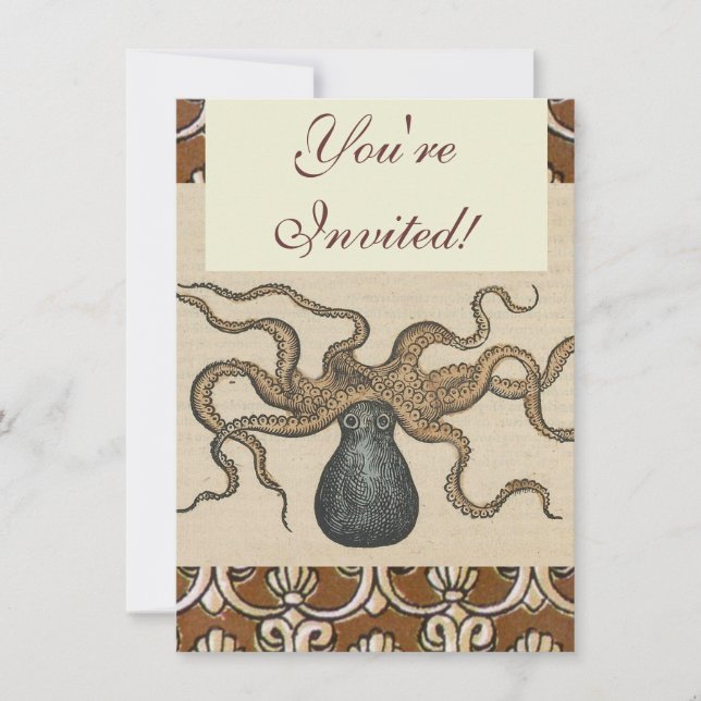 Octopus Kraken Vintage Illustration Invitation (Front)