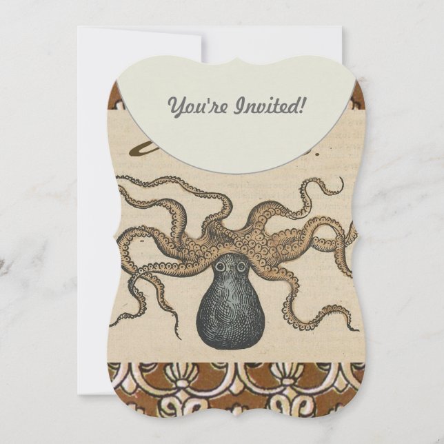 Octopus Kraken Vintage Illustration Invitation (Front)