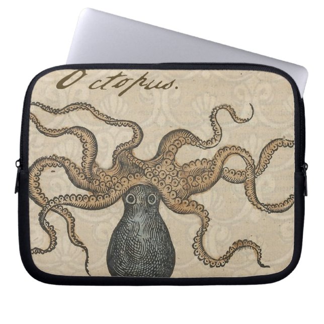 Octopus Kraken Vintage Illustration Laptop Sleeve (Front)