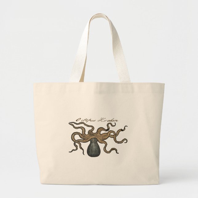 Octopus Kraken Vintage Illustration Large Tote Bag (Front)