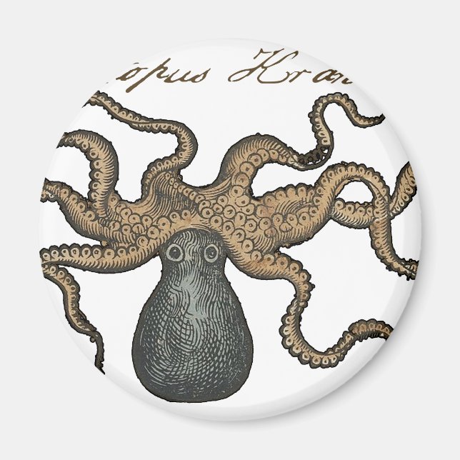 Octopus Kraken Vintage Illustration Magnet (Front)