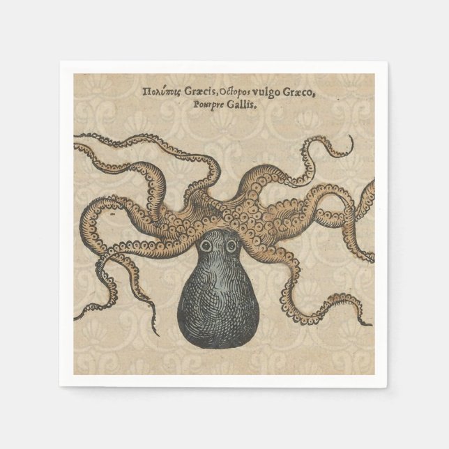 Octopus Kraken Vintage Illustration Napkin (Front)