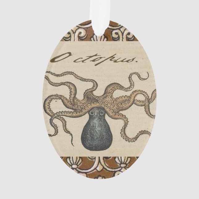 Octopus Kraken Vintage Illustration Ornament (Back)
