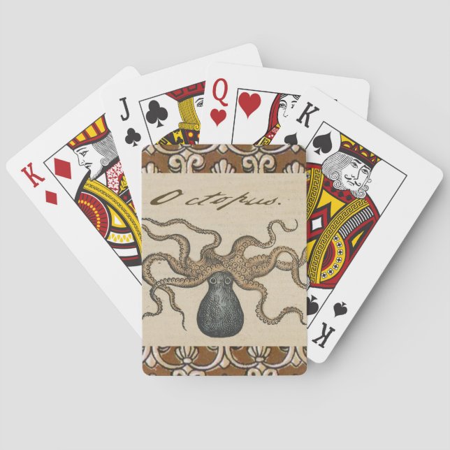 Octopus Kraken Vintage Illustration Playing Cards (Back)