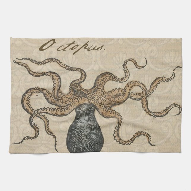 Octopus Kraken Vintage Illustration Tea Towel (Horizontal)