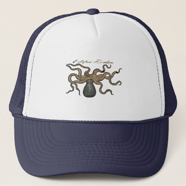 Octopus Kraken Vintage Illustration Trucker Hat (Front)