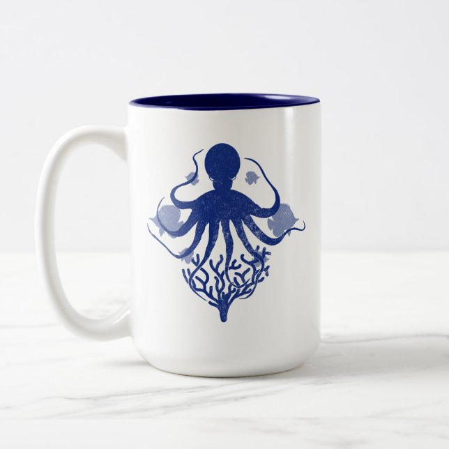 Octopus (light background) Two-Tone coffee mug (Left)