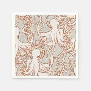 Octopus Line Art   Napkins (Orange & Gray)