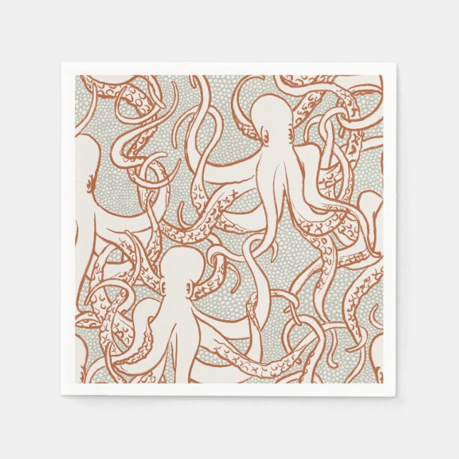 Octopus Line Art | Napkins (Orange & Gray) (Front)