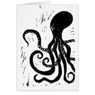 octopus lino block print card