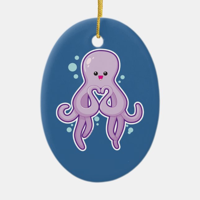 Octopus Loves You Ceramic Tree Decoration (Front)
