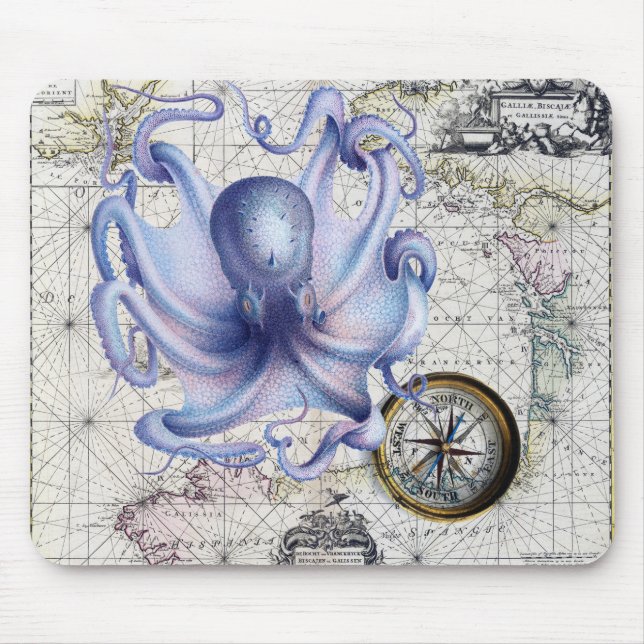 Octopus Map Nautica Mouse Mat (Front)