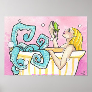 Octopus Mermaid in Bathtub fantasy art poster