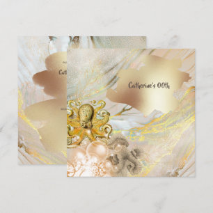 Octopus modern faux gold ocean coral nautical chic invitation