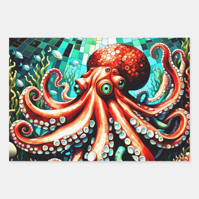 Octopus mosaic wrapping paper sheet (Front)
