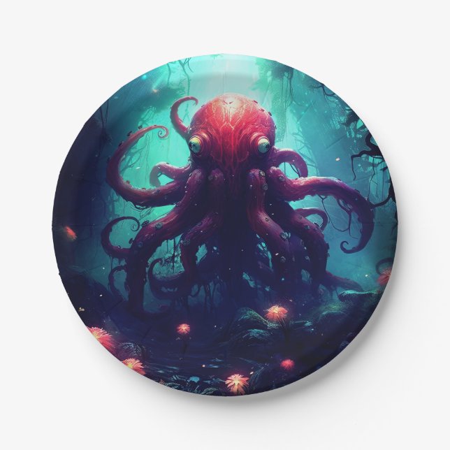 Octopus Mythical Nautical Under the Sea Creatures Paper Plate (Front)