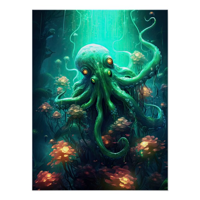 Octopus Mythical Nautical Under the Sea Creatures Poster (Front)