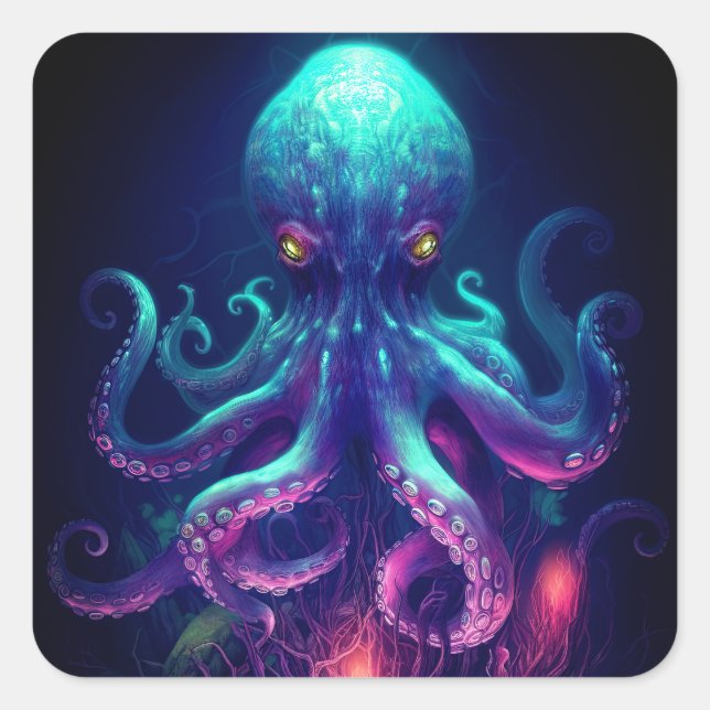 Octopus Mythical Nautical Under the Sea Creatures Square Sticker (Front)