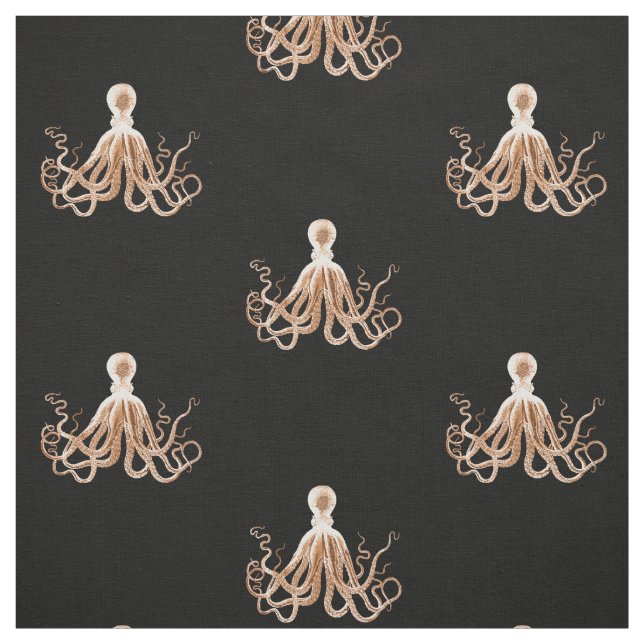 Octopus nautical black fabric (Swatch)