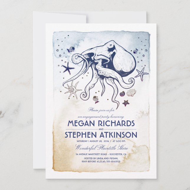 Octopus Nautical Engagement Party Invitation (Front)