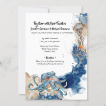 Octopus nautical navy orange beach sea wedding