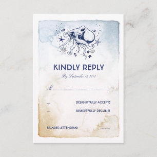 Octopus Nautical Navy Watercolors Wedding RSVP Card