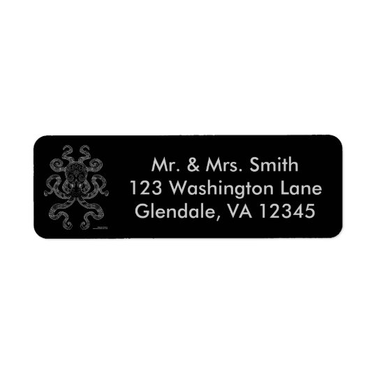Octopus Nautical Ocean Art Grey Black Address Return Address Label
