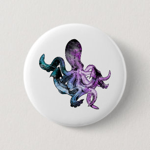 Octopus neon 6 cm round badge