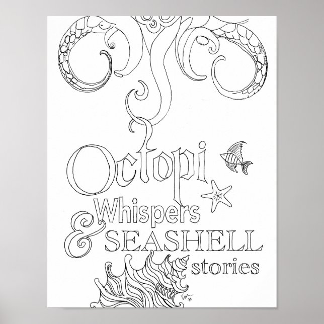 Octopus Ocean Art Adult Colouring Poster (Front)