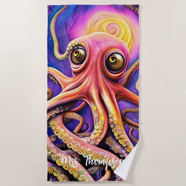 Octopus Ocean Sea Squid Animal Aquatic Beach Towel (Front)