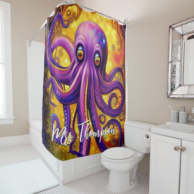 Octopus Ocean Sea Squid Animal Aquatic Tentacles Shower Curtain (In Situ)