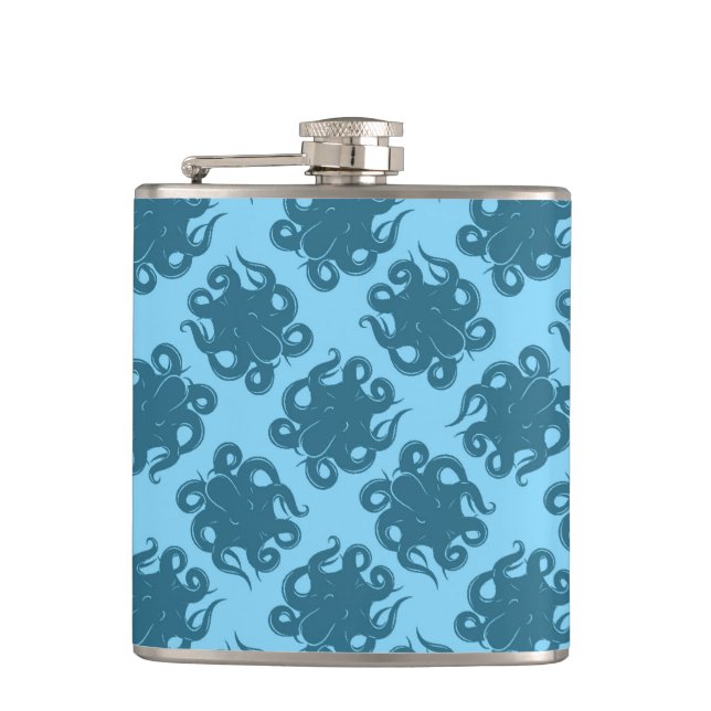 Octopus On Blue Pattern Hip Flask (Front)