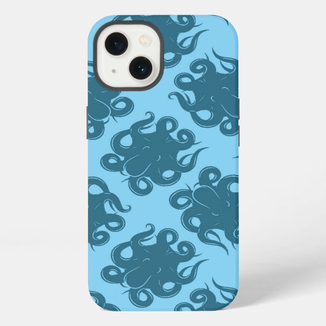 Octopus On Blue Pattern iPhone Case (Back)