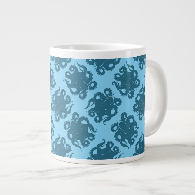 Octopus On Blue Pattern Large Coffee Mug (Front Right)