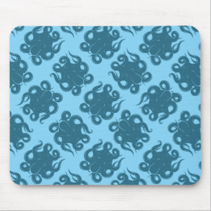 Octopus On Blue Pattern Mouse Mat