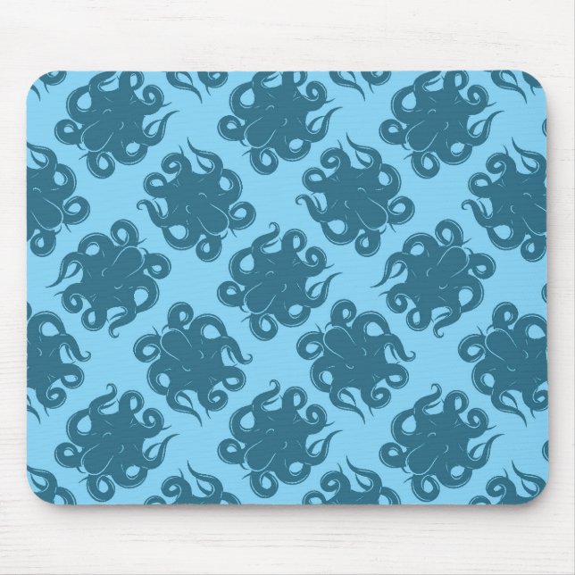 Octopus On Blue Pattern Mouse Mat (Front)