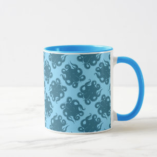 Octopus On Blue Pattern Mug