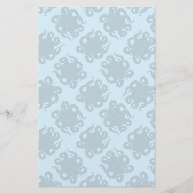 Octopus On Blue Pattern Stationery (Front)