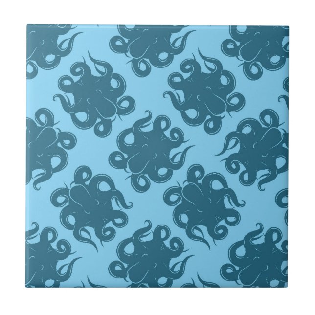 Octopus On Blue Pattern Tile (Front)